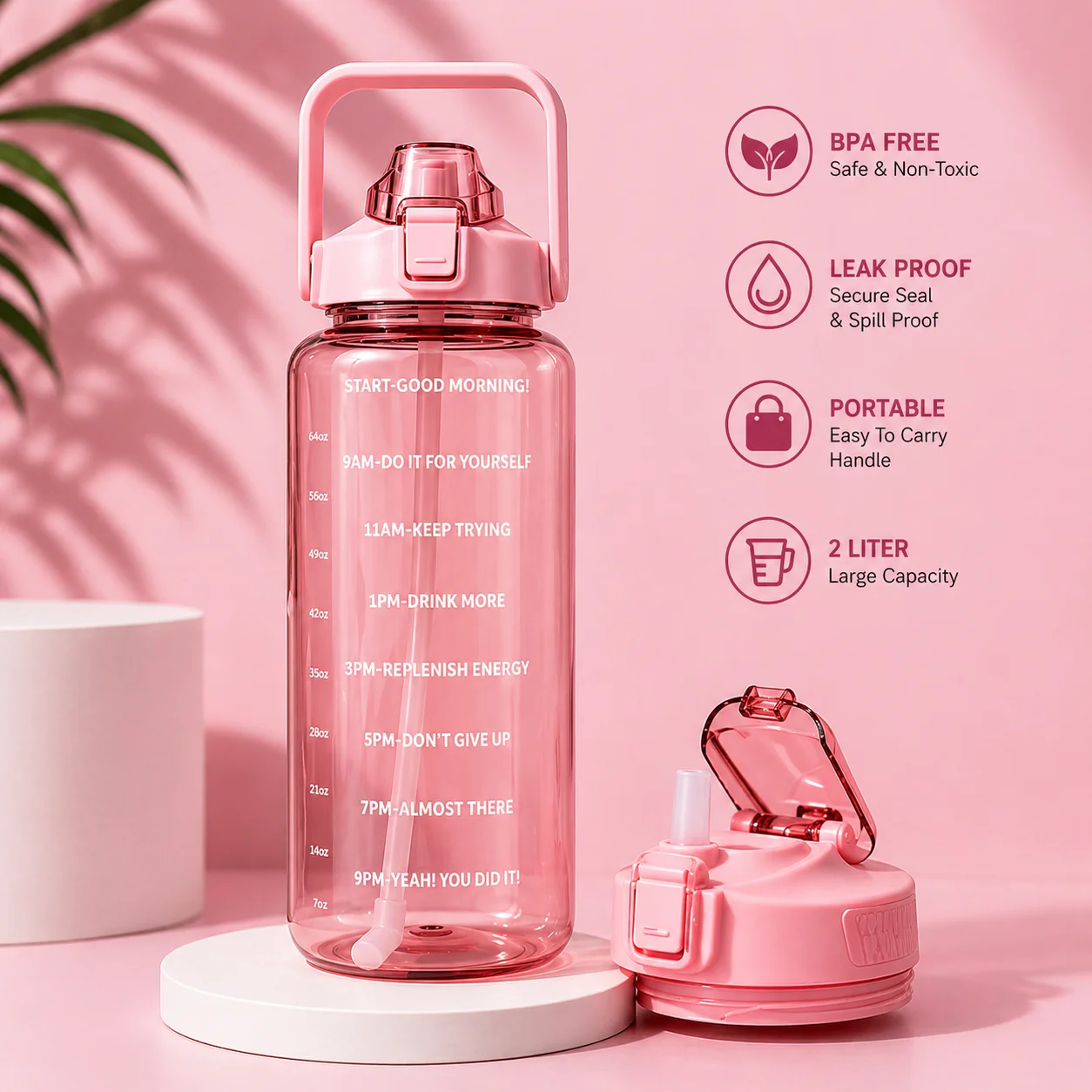 Blue 2L Motivational Water Bottle – Leak-Proof and BPA-Free