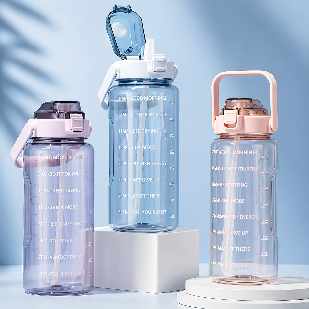 Blue 2L Motivational Water Bottle – Leak-Proof and BPA-Free