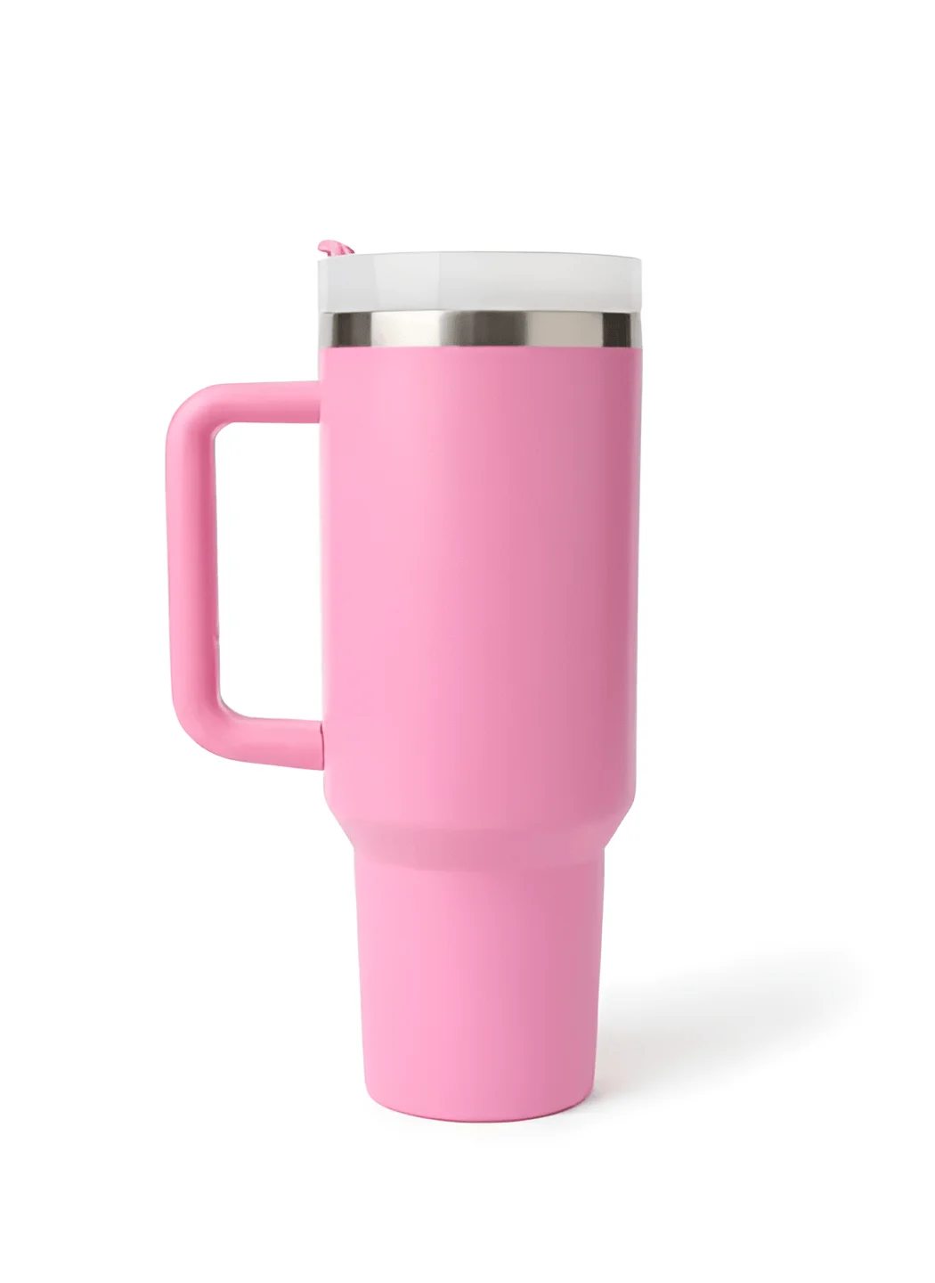 "40oz stainless steel tumbler with ergonomic handle, leak-resistant lid, and double-wall insulation."