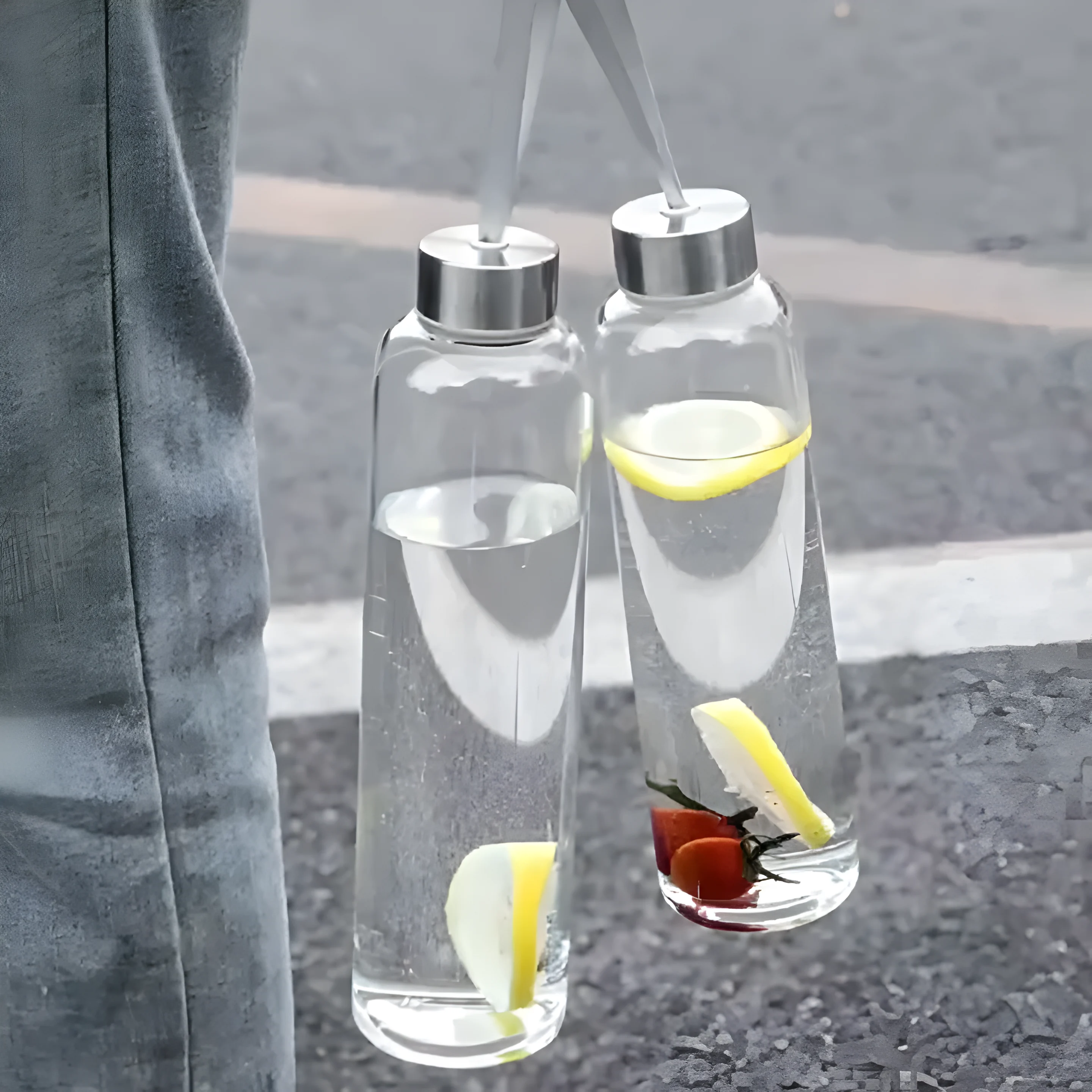 Cute Korean Style Glass Water Bottle with Stainless Steel Lid & Carry Strap – 400ML
