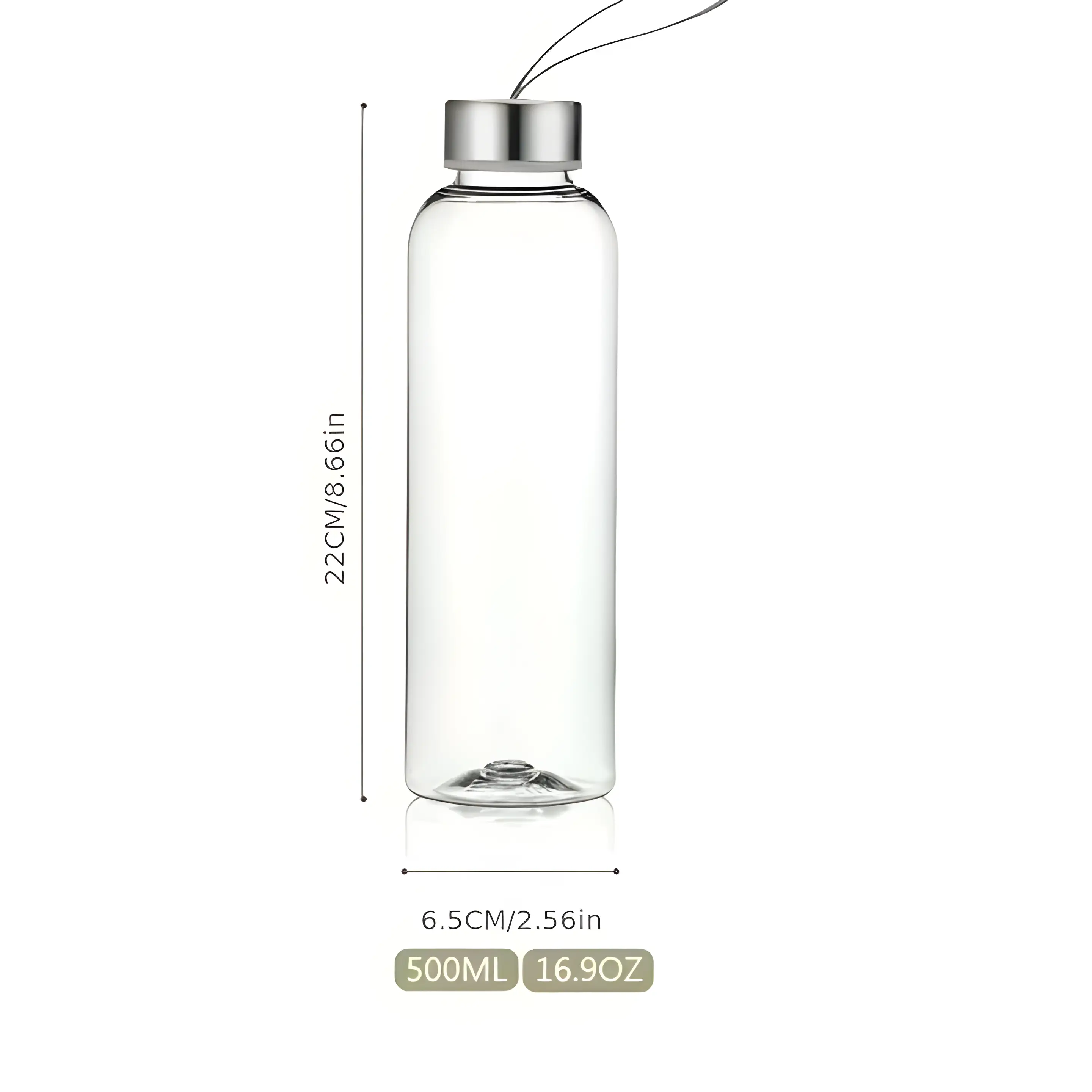 Cute Korean Style Glass Water Bottle with Stainless Steel Lid & Carry Strap – 400ML