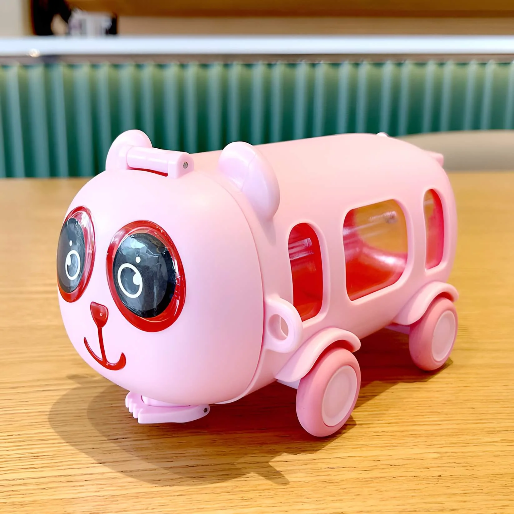 Panda Bus Water Bottle and Sipper in pink color – cute design with easy-to-use sipper lid