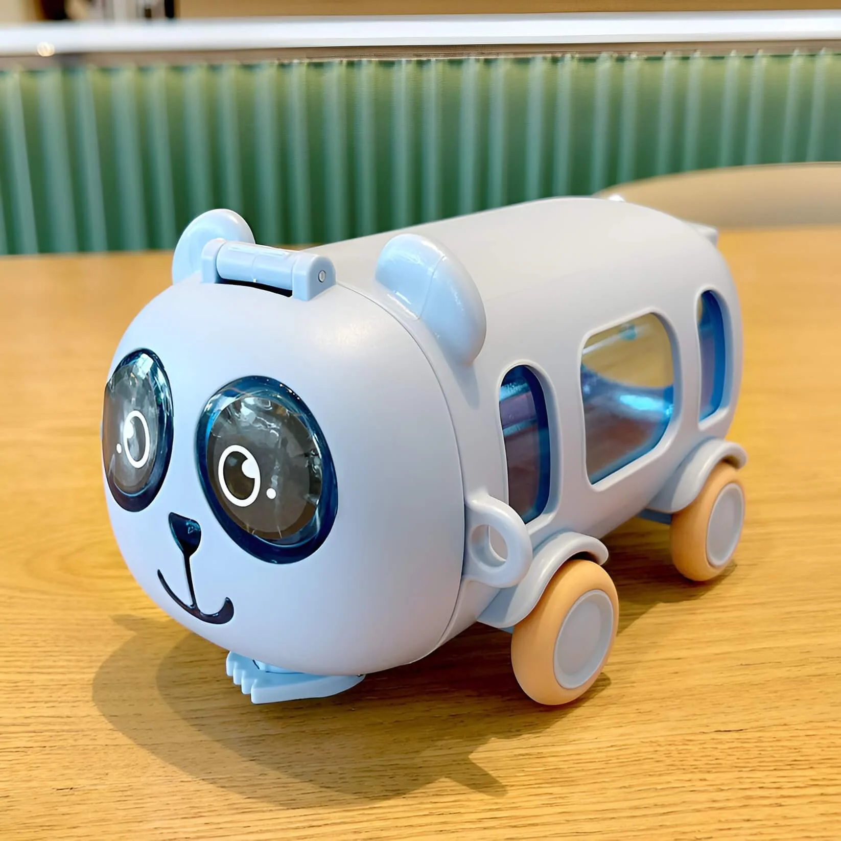 Panda Bus Water Bottle and Sipper in pink color – cute design with easy-to-use sipper lid
