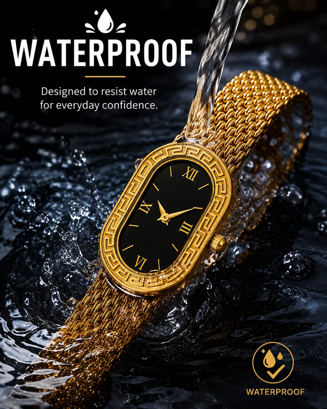 Oval Dial Gold Watch With Clover Bracelet